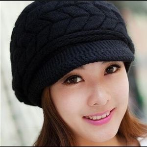 2 for $40 Black Beret knitted Rabbit fur Beanie